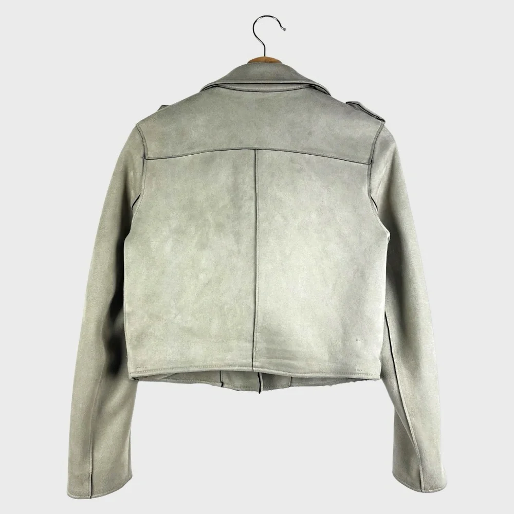 Zara Basic Beige Faux Suede Moto Jacket - Picture 2 of 8